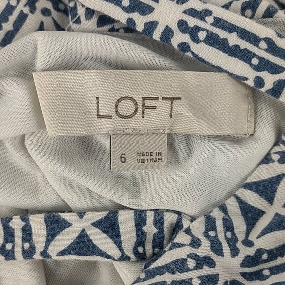 Loft Women's Blue White Geometric Print Short Sleeve Crew Neck Mini Dress Size 6 - Picture 9 of 10